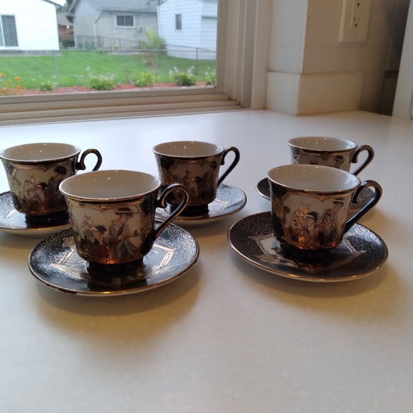 Japanese Theme Decorative Cups and Saucers Set of 5 - Picture 9 of 10